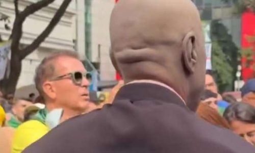 Usando fralda e tampa de privada, sósia de Moraes aparece na Avenida Paulista. Veja o vídeo!