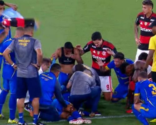 Jogador sofre convulsão e Pedro, de joelhos, rouba a cena (Veja o vídeo)