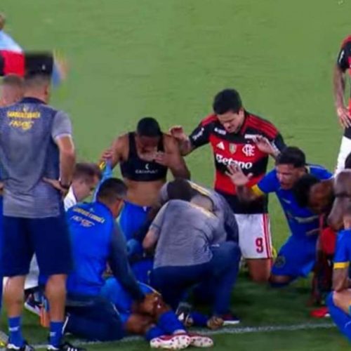 Jogador sofre convulsão e Pedro, de joelhos, rouba a cena (Veja o vídeo)