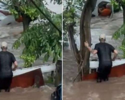 Enxurrada arrasta veículos com ocupantes na Avenida Carlos Caldeira, SP (Veja o vídeo)
