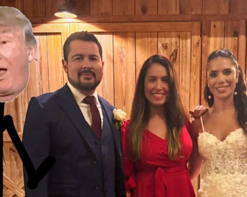 Juíza Ludmila entra na brincadeira e mostra “Trump” no casamento de Paulo Figueiredo