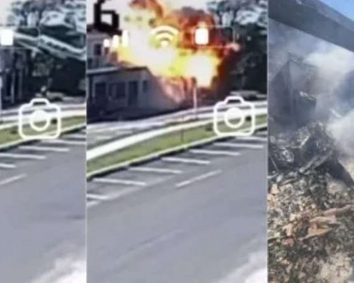 Avião de pequeno porte cai sobre restaurante no litoral do RS e piloto morre (Veja o vídeo!)